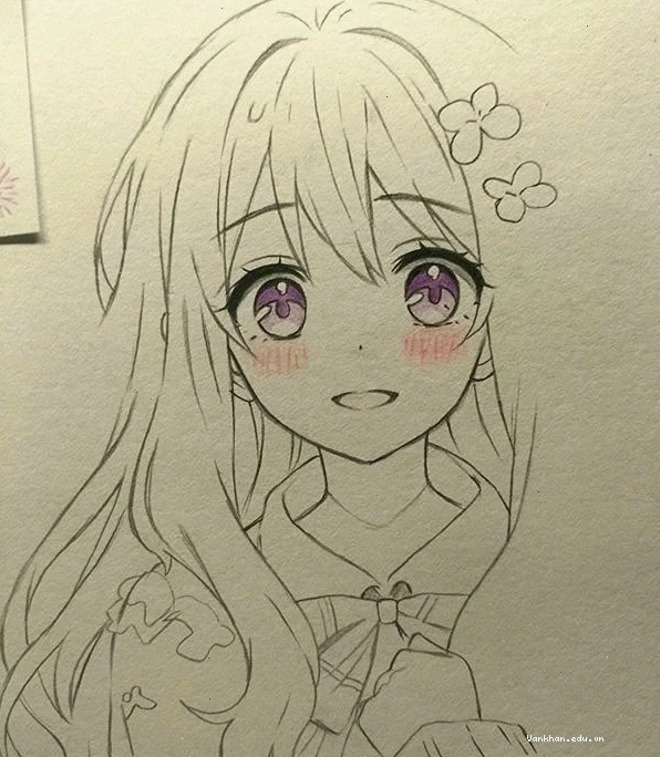 Tranh vẽ anime nữ cute với biểu cảm đáng yêu