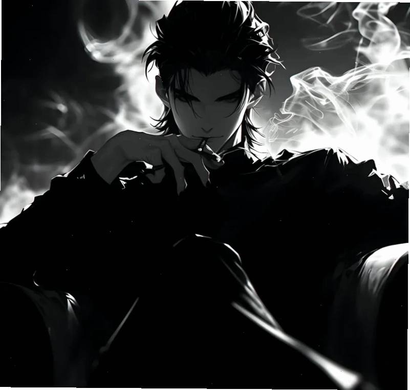 Vẻ ngoài quyến rũ của trai anime nam trong ảnh nền đen trắng