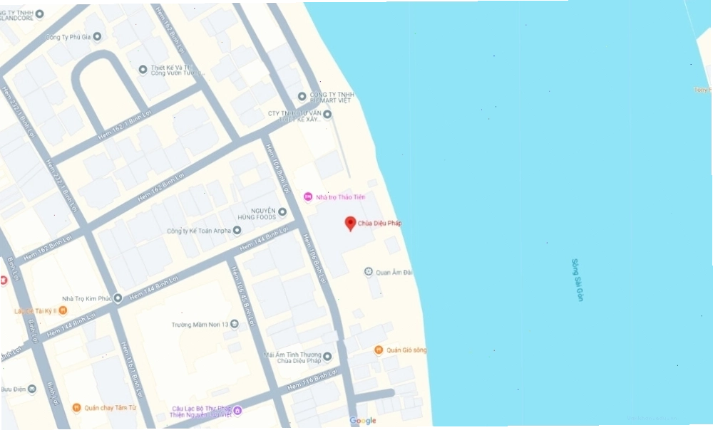 Vị trí Chùa Diệu Pháp quận Bình Thạnh, Hồ Chí Minh nhìn từ Google Maps