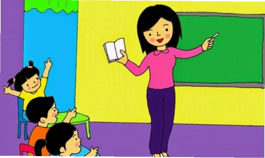 Cô giáo cùng học sinh trong giờ học vui vẻ